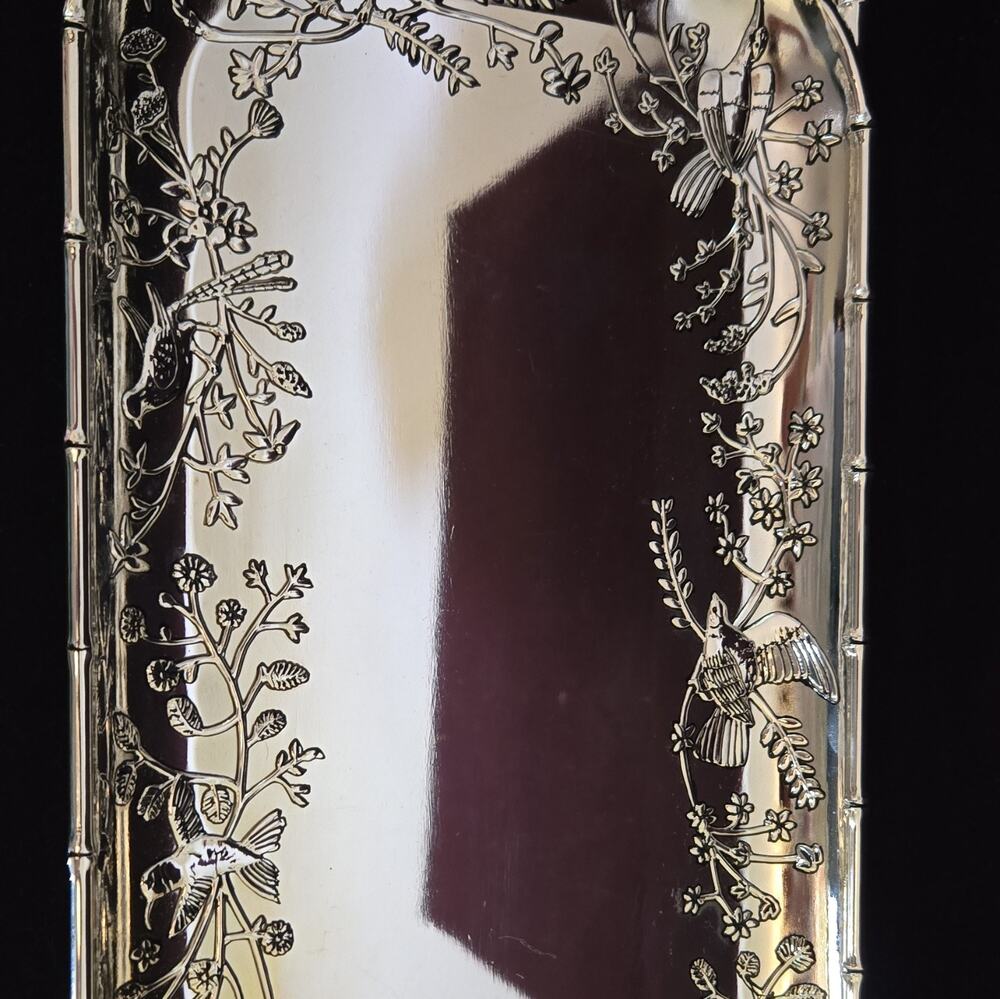 Godinger Silver-Tone Shiny Metal Floral & Bird Rectangular Serving Tray